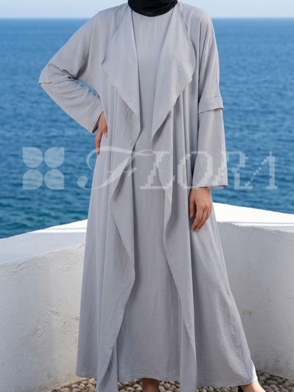 Light Gray Ruffled Maxi Kimono